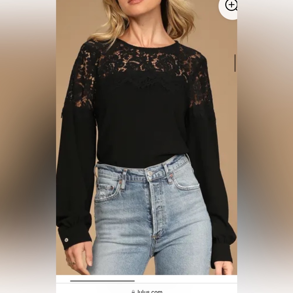 LULUS lace upper chest and shoulder black dress blouse